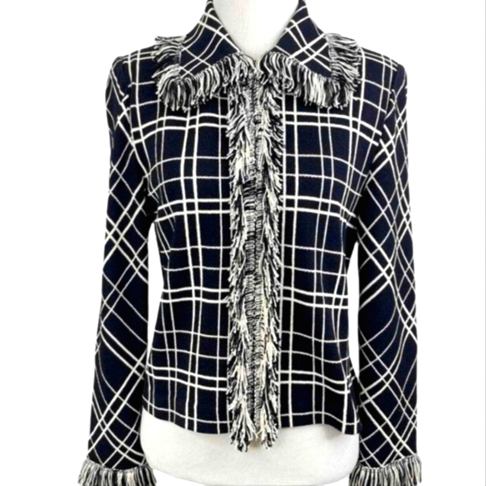 𝅺ST. JOHN COLLECTION Knit Fringe Blazer Cardigan.
